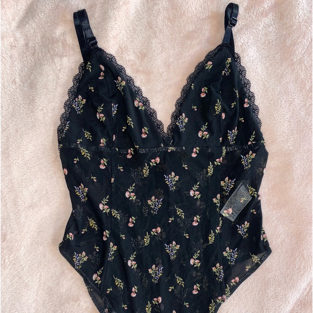 Black floral mesh bodysuit